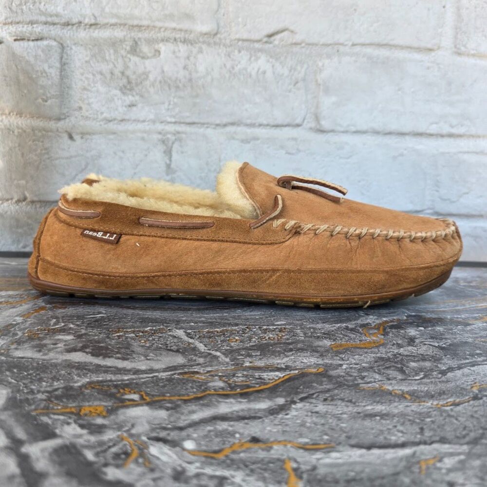 L.L.Bean Wicked Good Moccasin Slippers Sheepskin Shearling Brown Men's 12 M